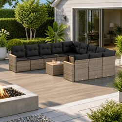 Sturdy 12-Piece Modular Garden Sofa Set in Grey