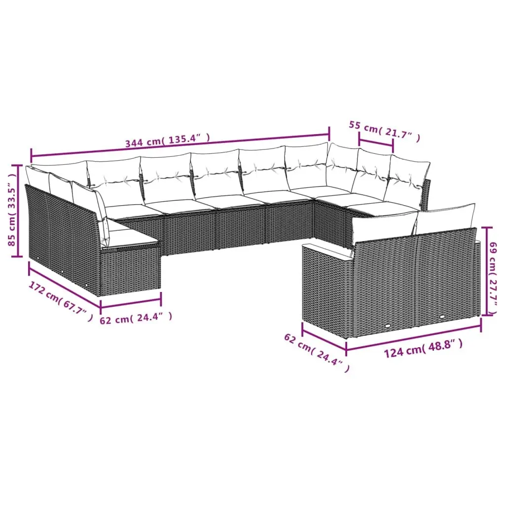 Garden Sofa Set PE Rattan 12 Piece Outdoor Furniture Patio Seating Black