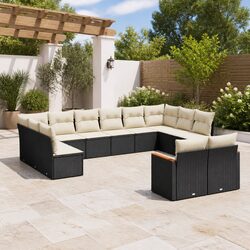Black Modular 12 Piece Garden Sofa Set with Cushions