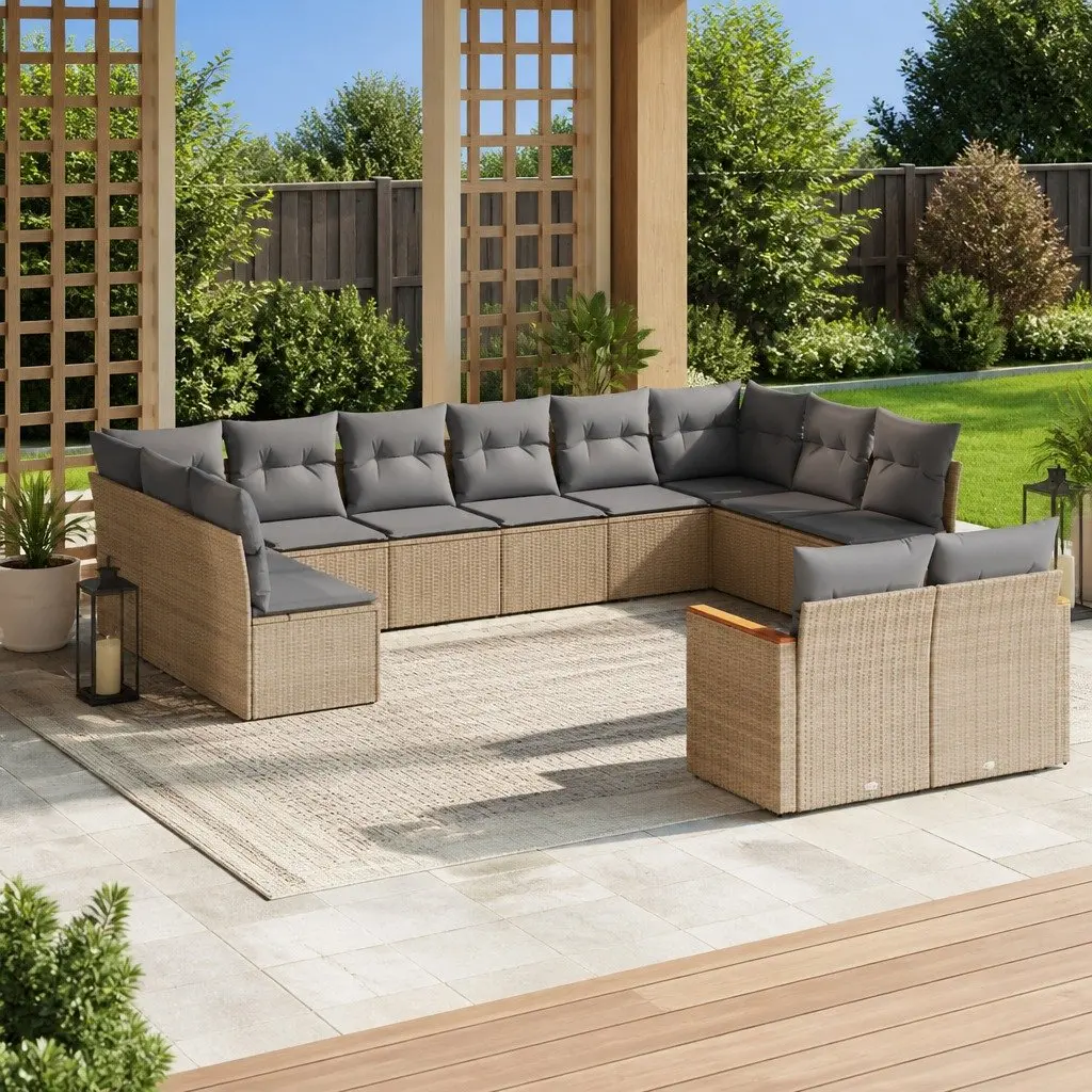 Beige 12-Piece Modular Garden Sofa Set with Cushions