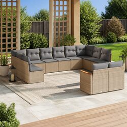 Beige 12-Piece Modular Garden Sofa Set with Cushions