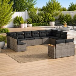 Durable 12-Piece Grey Garden Sofa Set with Cushions