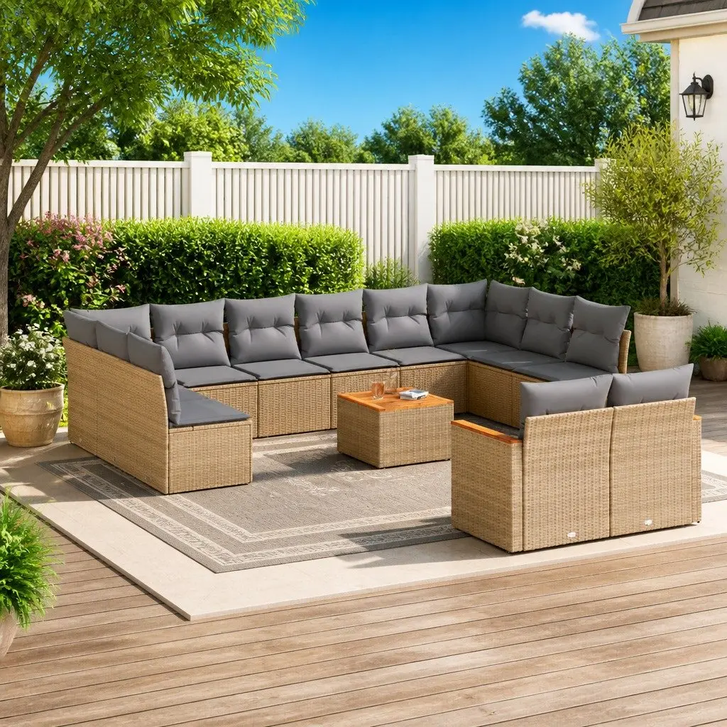 Garden Sofa Set Poly Rattan 13 Piece Outdoor Furniture Patio Beige