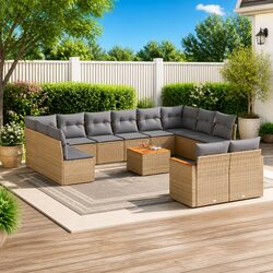 Beige Modular 13-Piece Garden Sofa Set for Outdoor Comfort
