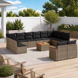 Durable 13-Piece Grey Rattan Garden Sofa Set