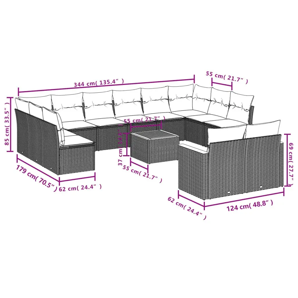 13-Piece Grey Rattan Garden Sofa Set
