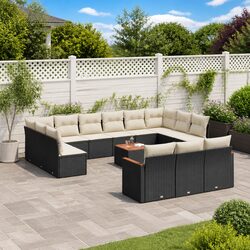 Premium 14 Piece Black Poly Rattan Garden Sofa Set