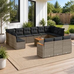 Grey 14-Piece Outdoor Garden Sofa Set with Cushions
