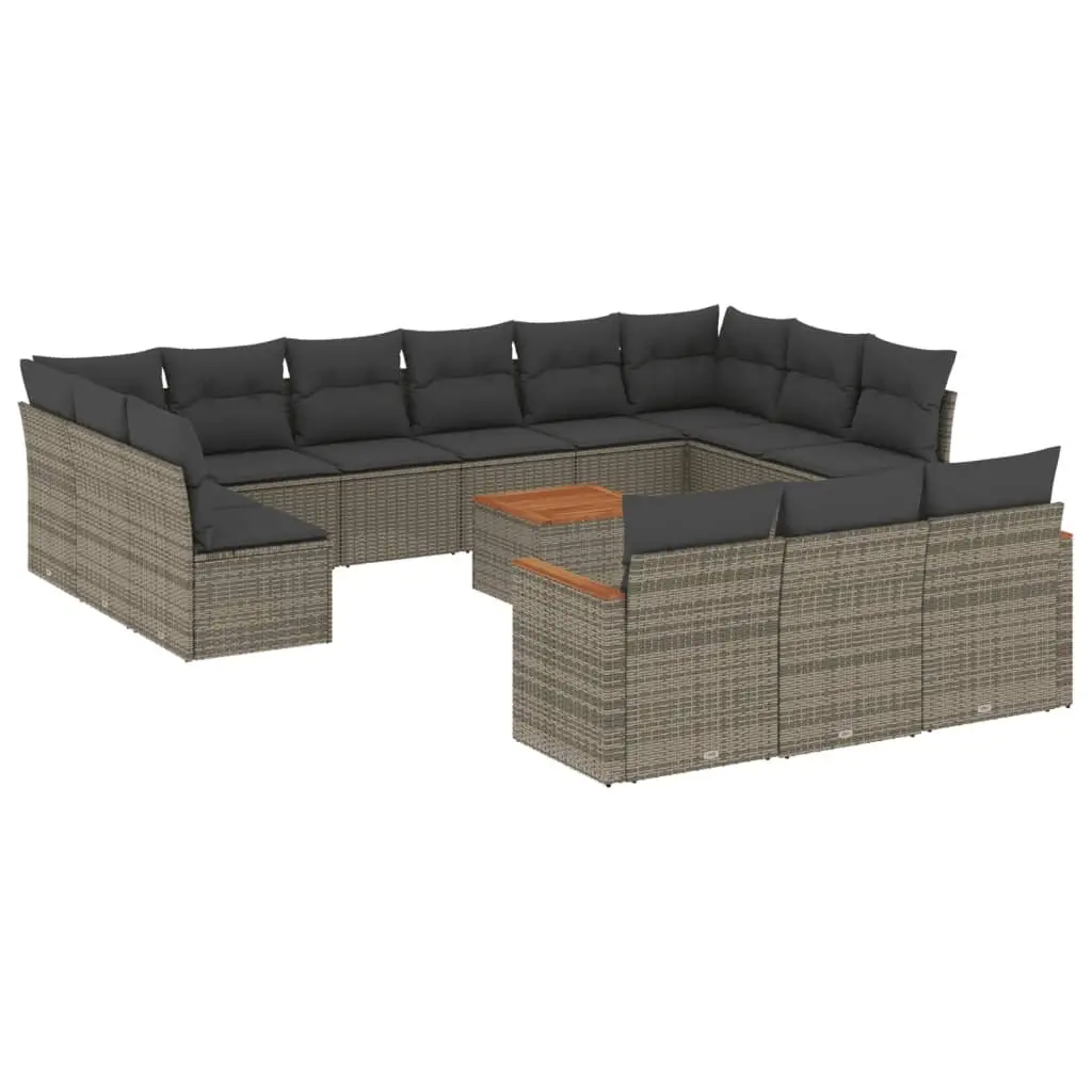 Garden Sofa Set PE Rattan 14 Piece Outdoor Furniture Grey Patio Sectional with Cushions