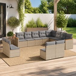 Beige Modular Outdoor Sofa Set 12 Piece Durable Patio Furniture
