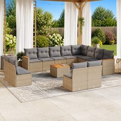 13 Piece Outdoor Modular Sofa Set in Beige Poly Rattan