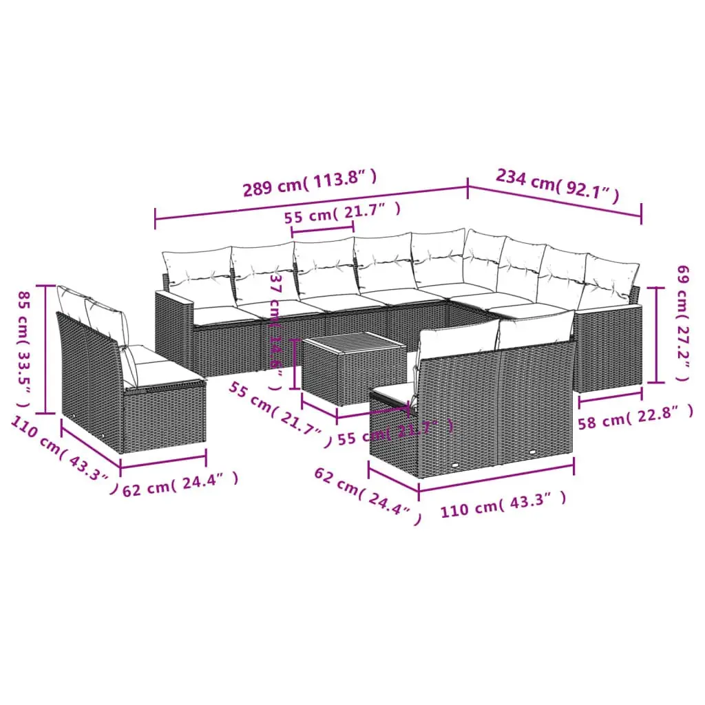 13 Piece Modular Garden Sofa Set in Grey