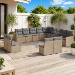 Beige Modular Outdoor Sofa Set with 13 Pieces