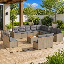 Outdoor 14 Piece Garden Sofa Set with Cushions in Beige