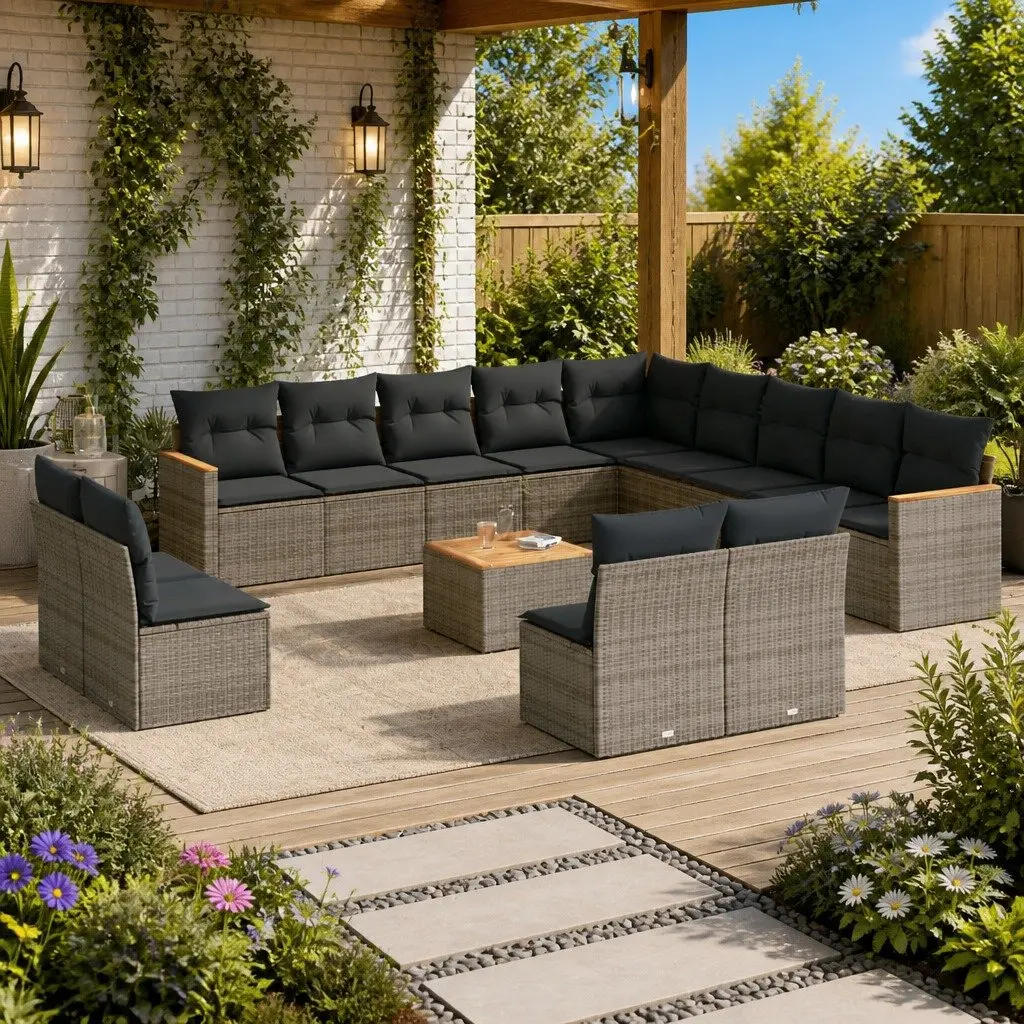 14-Piece Garden Sofa Set in Grey Poly Rattan