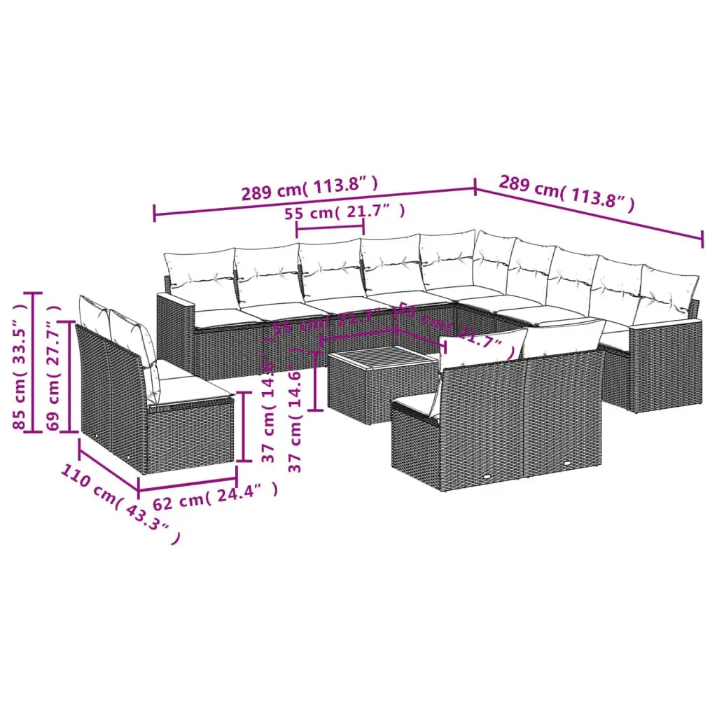 14-Piece Garden Sofa Set in Grey Poly Rattan