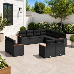 Durable 11-Piece Garden Sofa Set in Black Poly Rattan