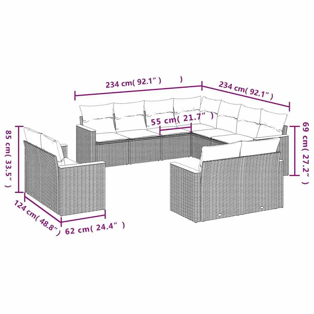 Garden Sofa Set Poly Rattan 11 Piece Outdoor Furniture Patio Black