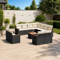 12-Piece Outdoor Patio Sofa Set in Black Poly Rattan