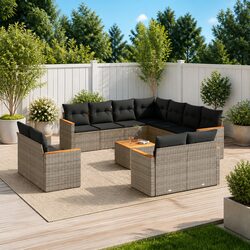 12-Piece Modular Outdoor Patio Sofa Set in Grey Rattan