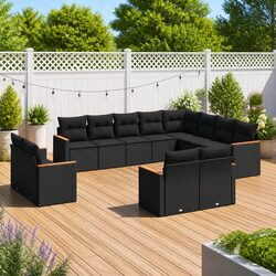 Premium 12-Piece Black Modular Garden Sofa Set
