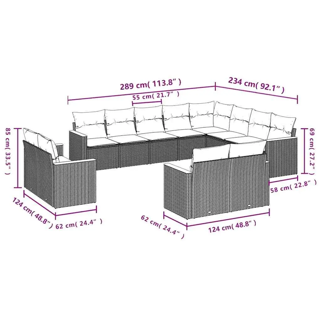 12-Piece Black Modular Garden Sofa Set