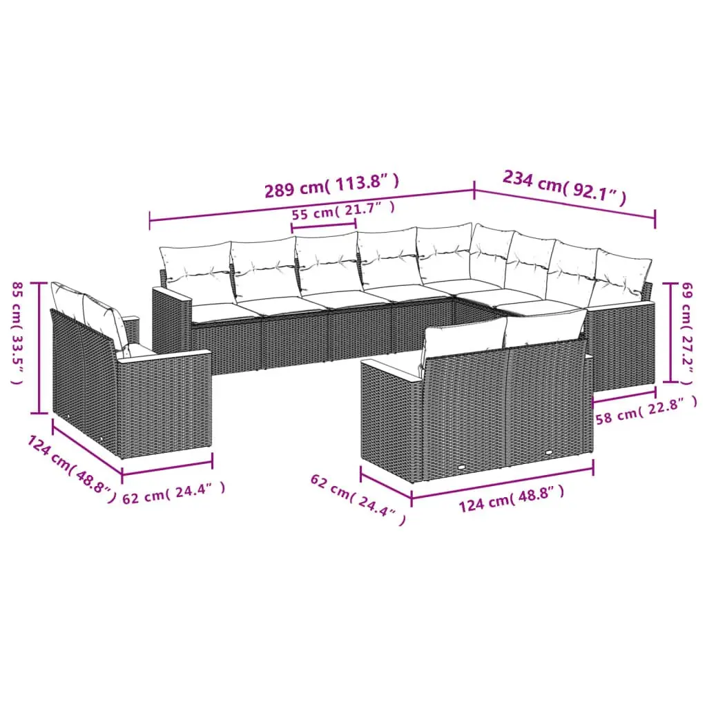 12-Piece Black Modular Garden Sofa Set