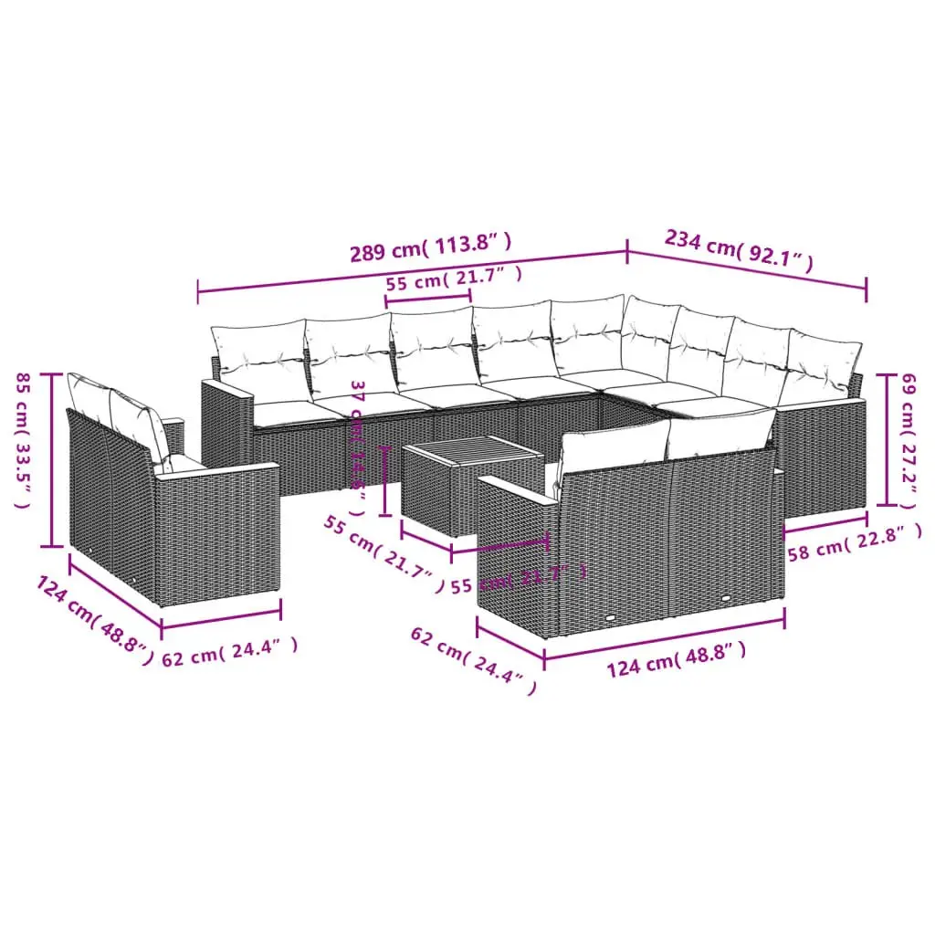Grey 13-Piece Outdoor Garden Sofa Set