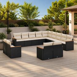 Black Modular 13 Piece Garden Sofa Set with Cushions