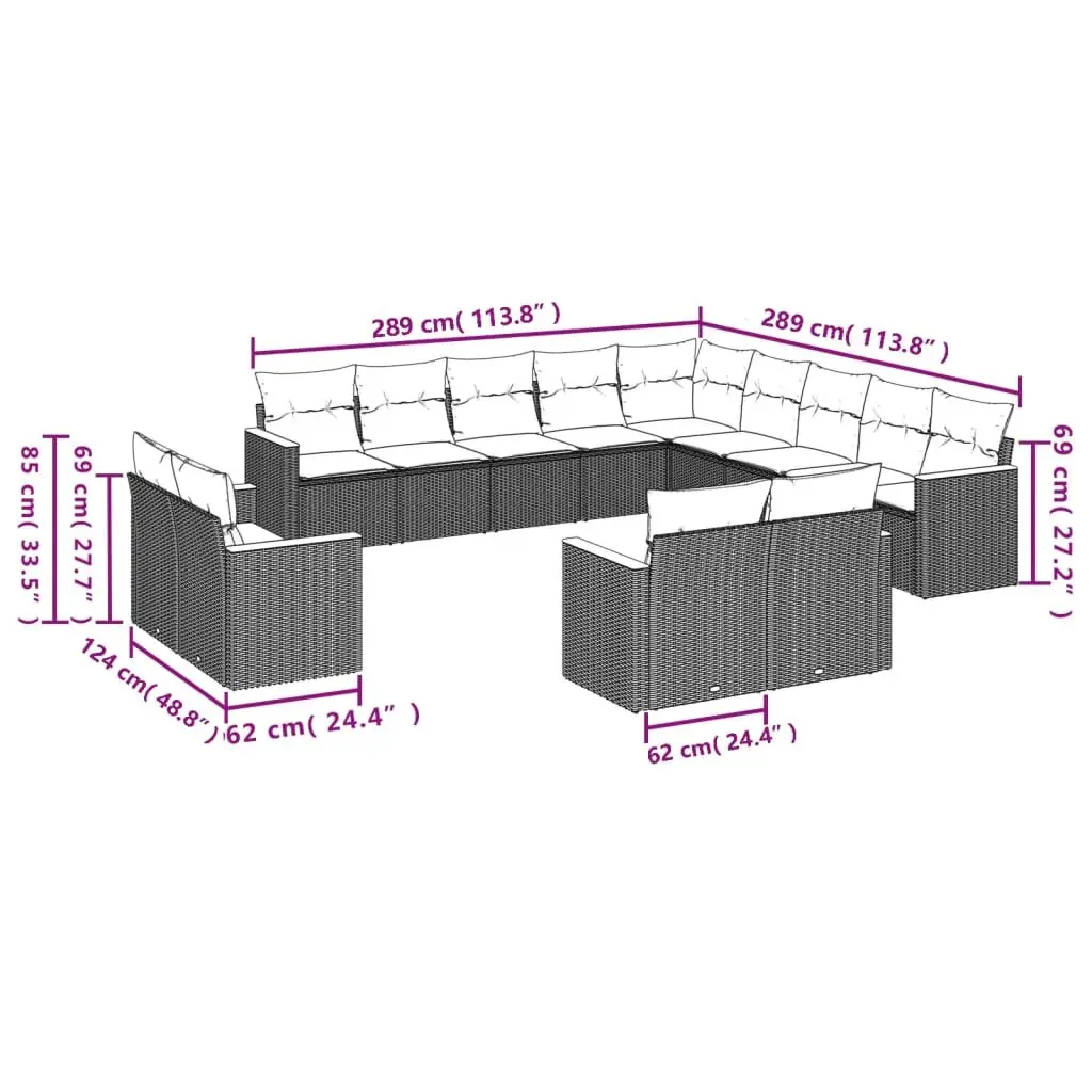 13-Piece Grey Modular Rattan Garden Sofa Set