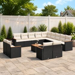 Black Poly Rattan 14-Piece Outdoor Sofa Set