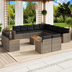 Durable 14 Piece Garden Sofa Set in Grey Poly Rattan