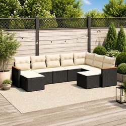 Durable 9 Piece Black Outdoor Garden Sofa Set with Cushions