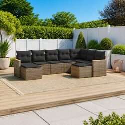 Durable 9 Piece Grey Garden Sofa Set with Cushions