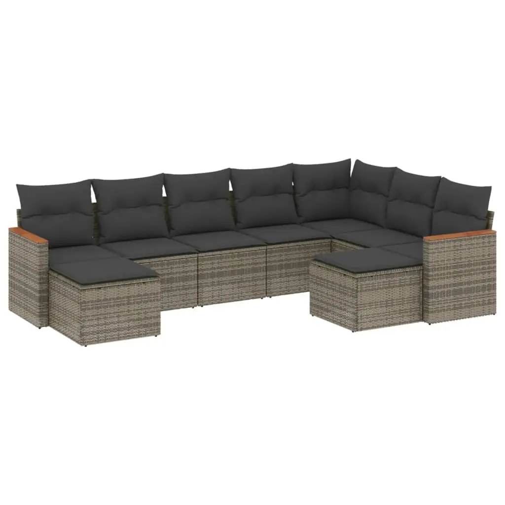 Garden Sofa Set PE Rattan 9 Piece Outdoor Furniture Powder-coated Steel Grey with Cushions