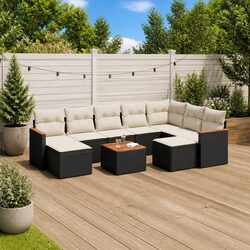 Modular 10-Piece Rattan Garden Sofa Set in Black