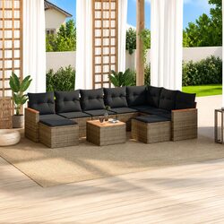 10-Piece Grey Poly Rattan Garden Sofa Set
