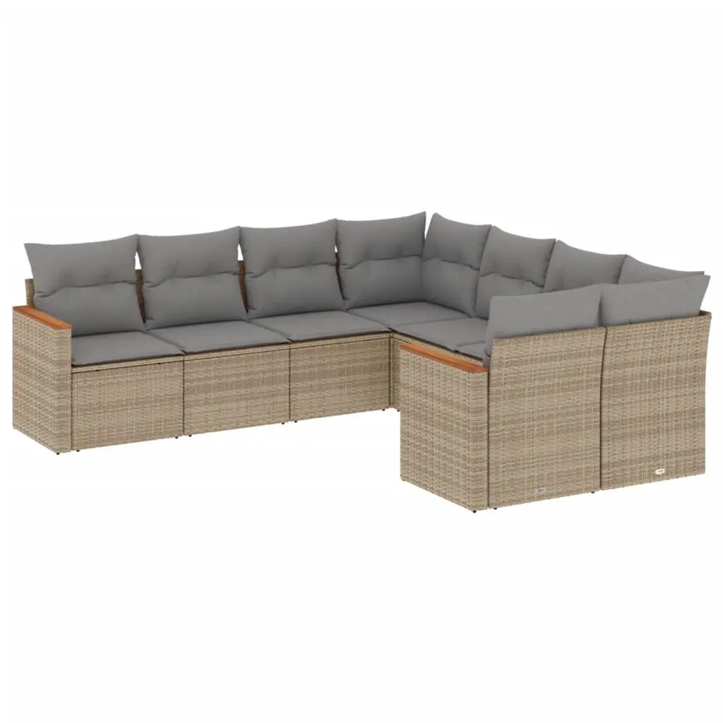 Garden Sofa Set PE Rattan 8 Piece Outdoor Furniture Patio Lounge Beige