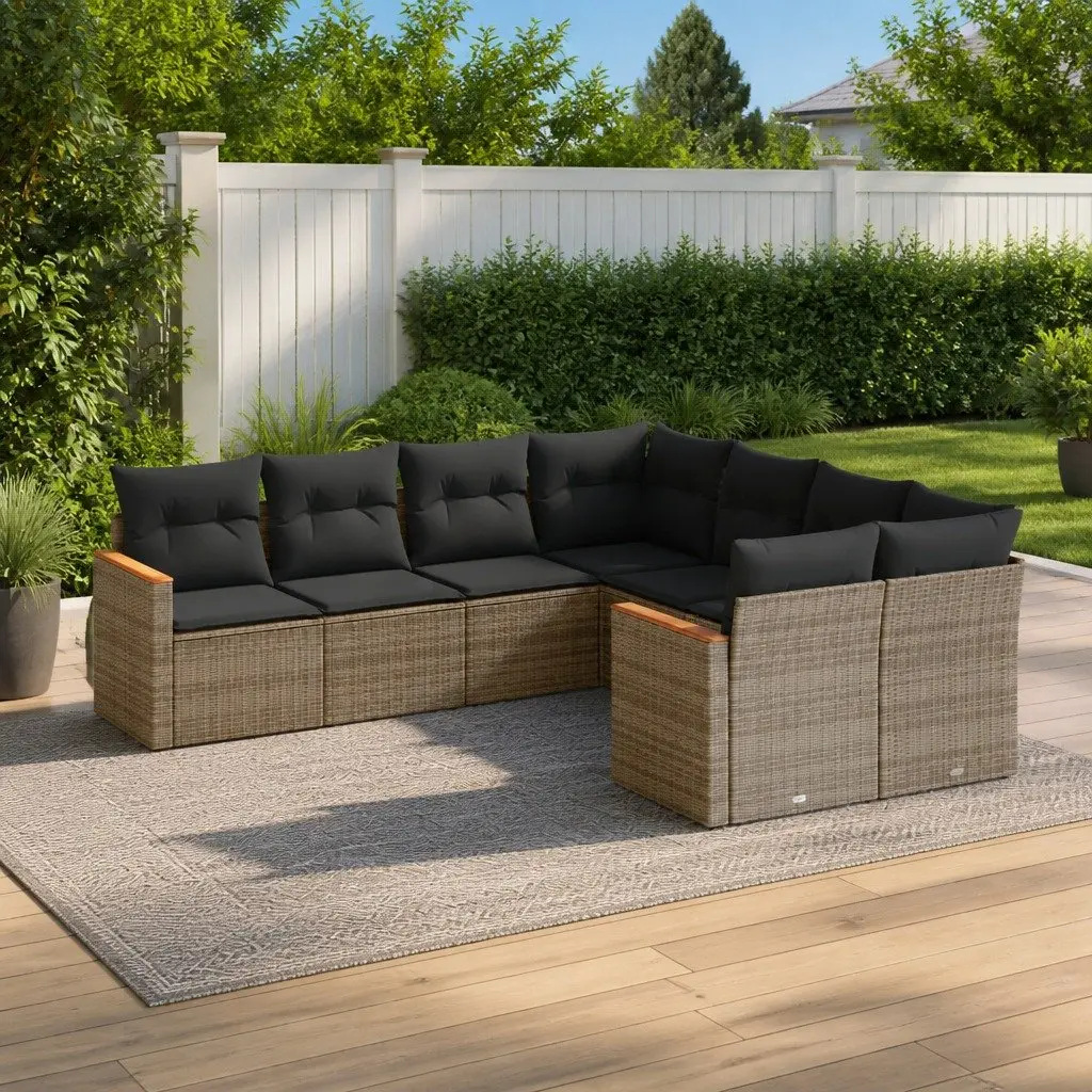 Garden Sofa Set PE Rattan 8 Piece Modular Outdoor Patio Furniture Grey