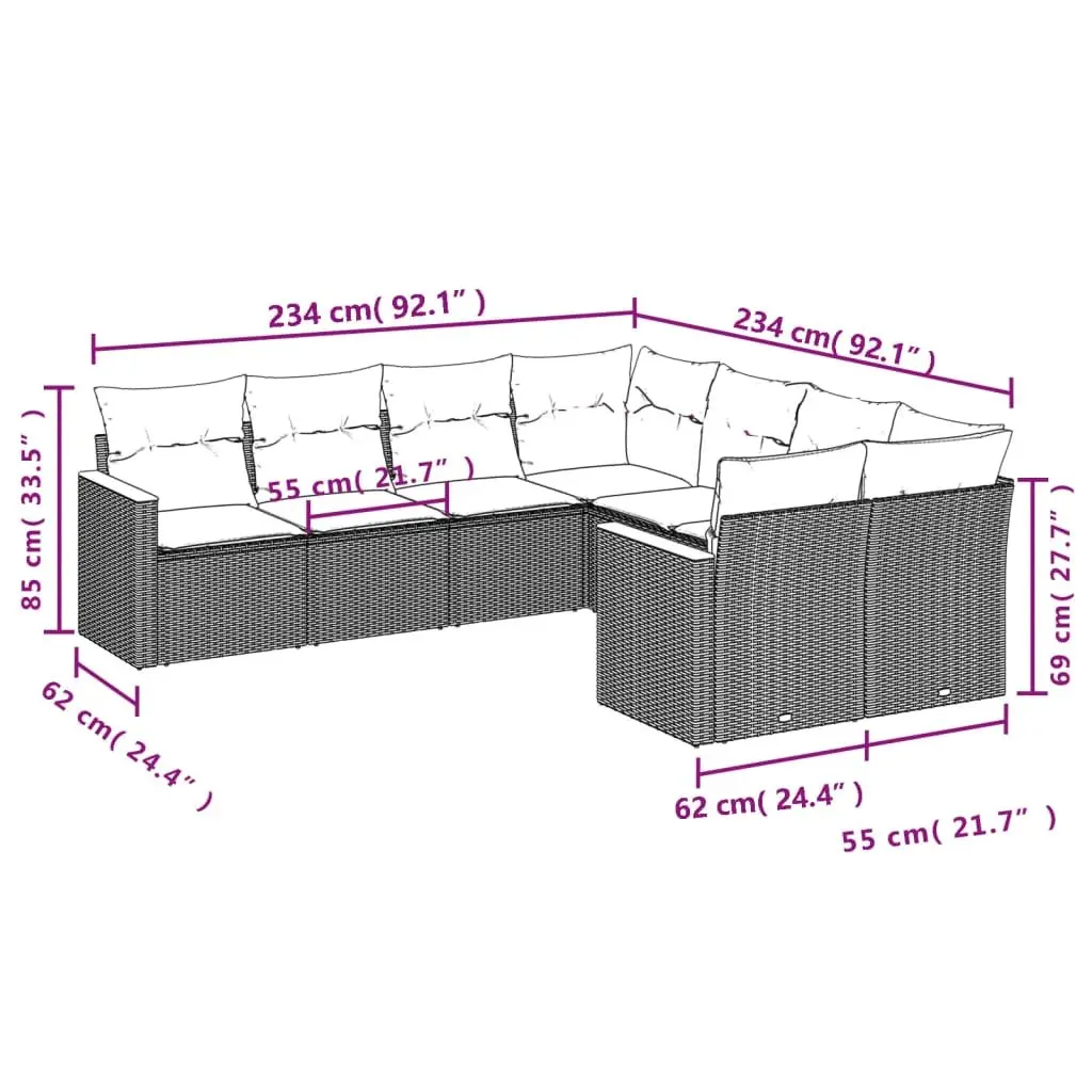 Garden Sofa Set PE Rattan 8 Piece Modular Outdoor Patio Furniture Grey