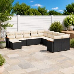 11-Piece Modular Rattan Garden Sofa Set with Black Cushions