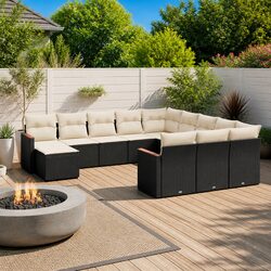 Durable 12 Piece Black Garden Sofa Set for Outdoor Use