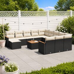 Sturdy Black Poly Rattan 13-Piece Garden Sofa Set