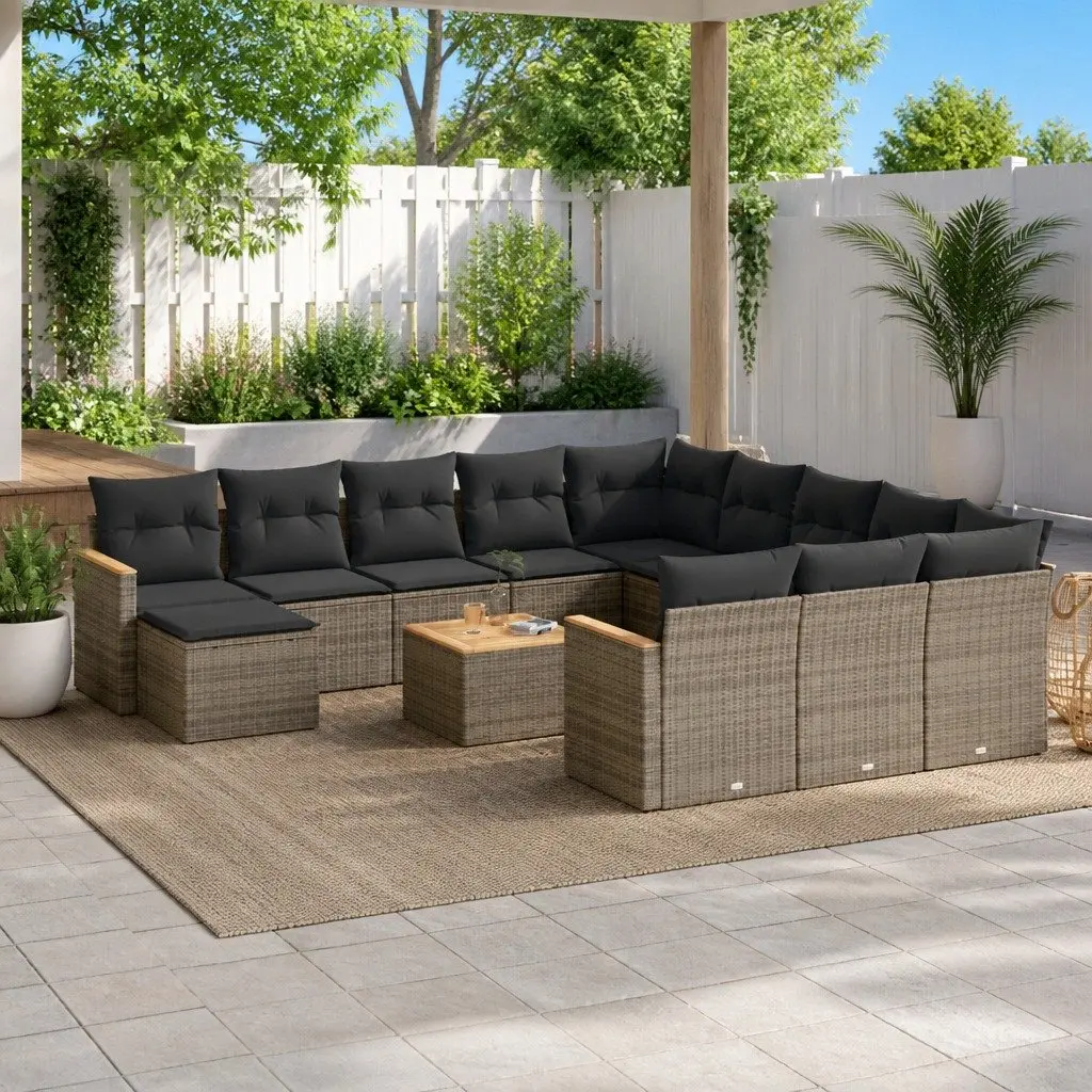 Garden Sofa Set 13 Pieces Grey Poly Rattan