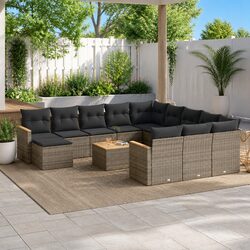 Premium Garden Sofa Set 13 Pieces Grey Poly Rattan