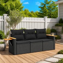 Premium 3 Piece Outdoor Garden Sofa Set in Black