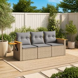 Premium 3 Piece Garden Sofa Set with Cushions in Beige