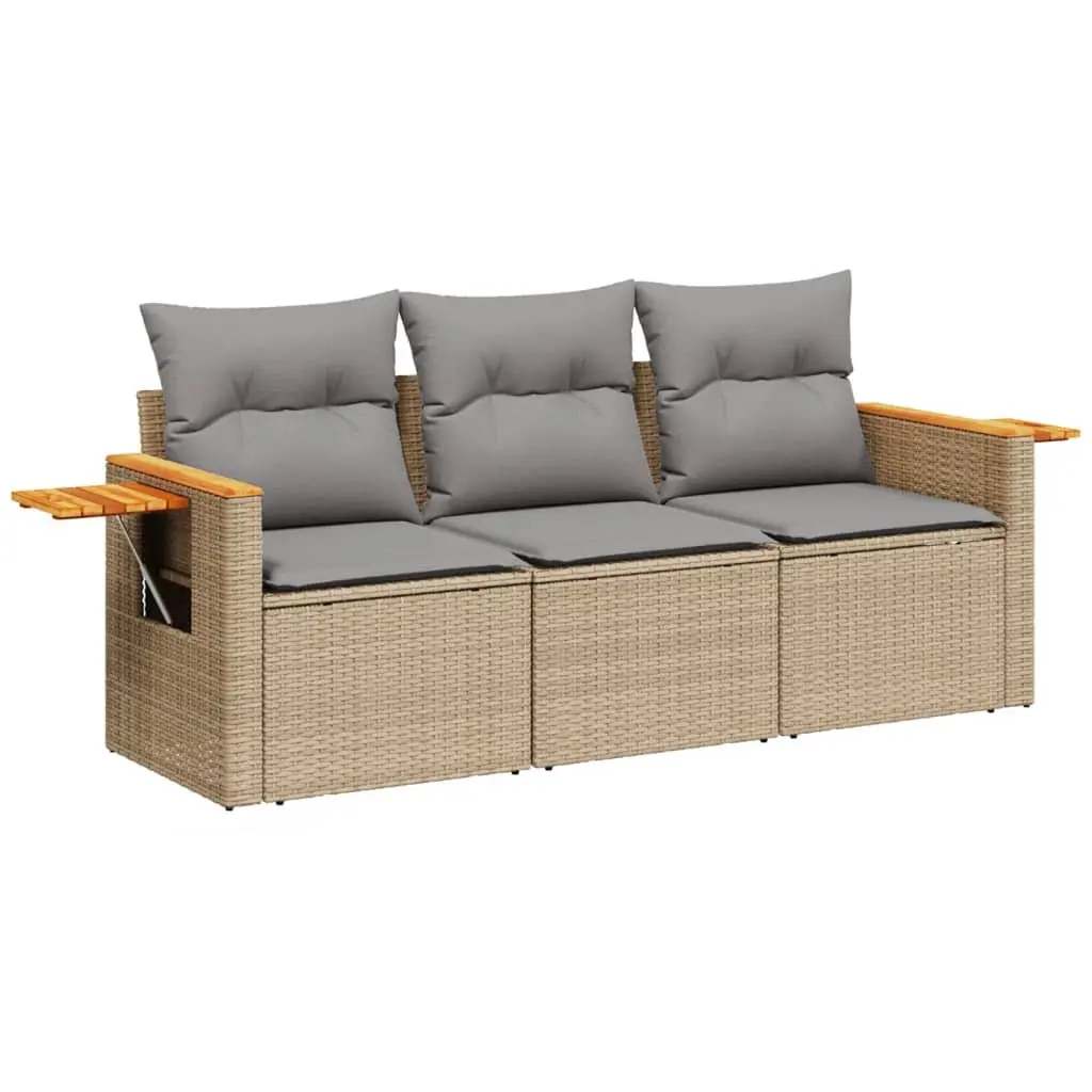 3 Piece Garden Sofa Set PE Rattan Beige Modular Outdoor Furniture with Cushions