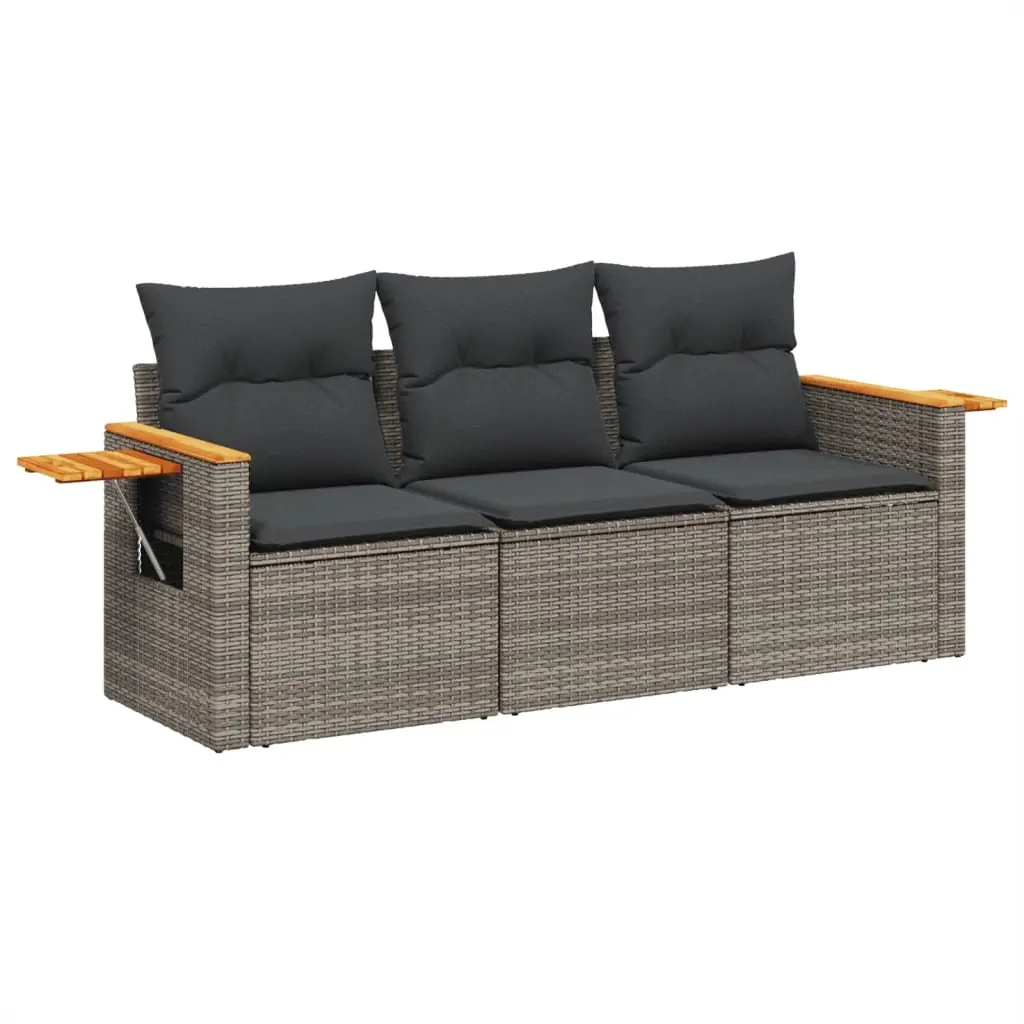 Grey Modular Outdoor Furniture Set Poly Rattan 3 Piece Sofa with Cushions and Foldable Side Table