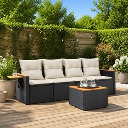 Sturdy 5 Piece Garden Sofa Set with Cushions in Black